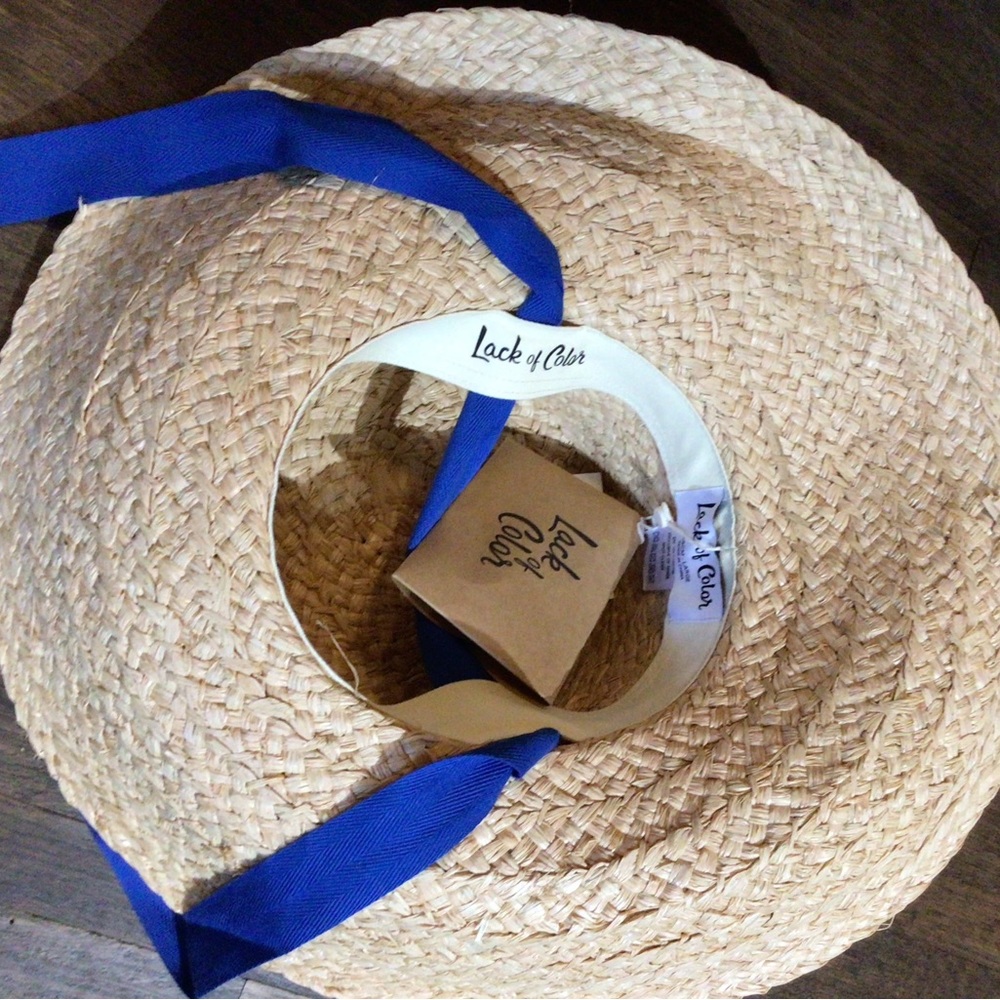 NEW! 1 left! Rare LOC Wide-Brim Straw Sun Hat with Blue Ribbon Tie - Picture 6 of 6
